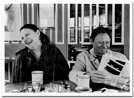 Millie and Elmer Case enjoying a moment at the Apple Restaurant, a favorite hangout. (1978?)